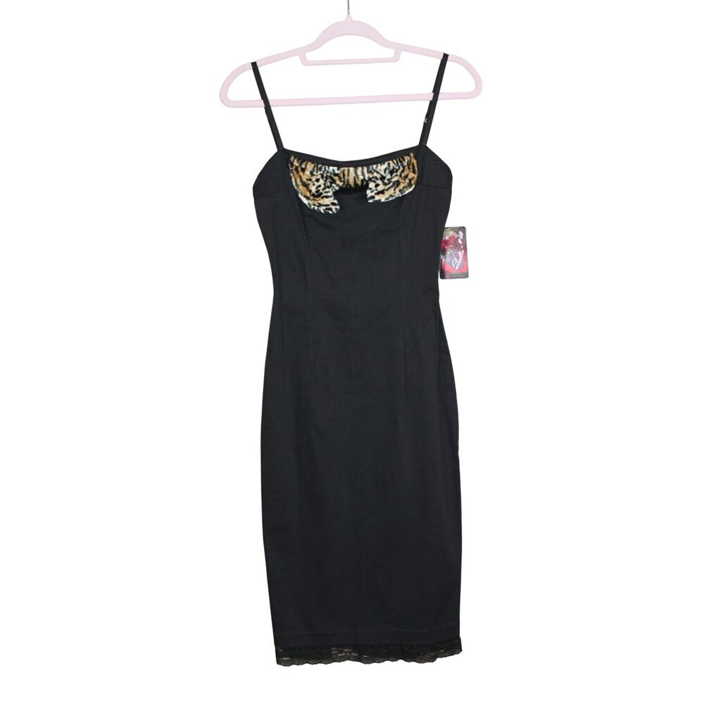 NWT Lucky 13 Black Leopard Rockabilly Pin-Up Wiggle Retro Fitted Sexy Midi Dress